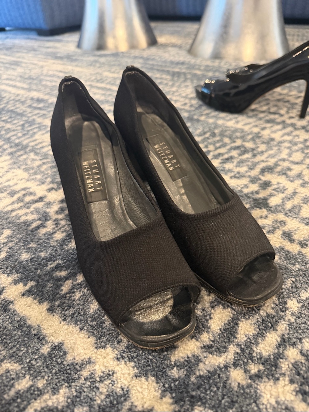 Stuart Weitzman Black Peep-Toe Wedge Pumps